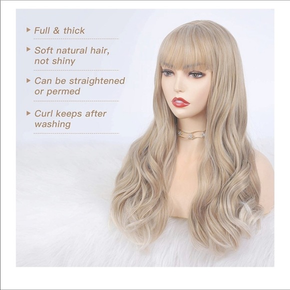🆕️ Ombre Ash Blonde Wig with Bangs 24”Mixed Color - Picture 5 of 7